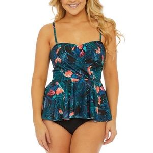 Nicole Miller Green Floral Twist-Accent Peplum Tankini Top & Bottoms Set Small